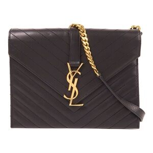 ✨🛍️ Saint Laurent Black Chevron Leather Envelope Crossbody Bag